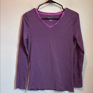Merona Medium Purple Striped V-Neck Long Sleeve Top